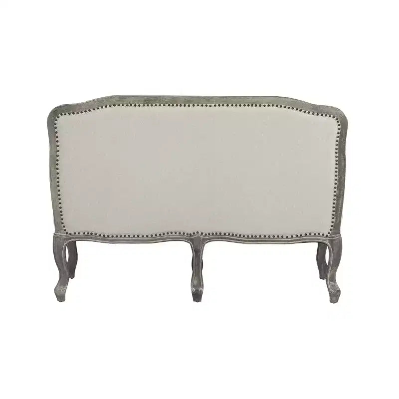 Sofás Tania de 56" de lino crema y acabado marrón - Acme Furniture: patas cabriolé francesas, ribete de tachuelas, no requiere montaje