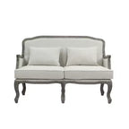 Sofás Tania de 56" de lino crema y acabado marrón - Acme Furniture: patas cabriolé francesas, ribete de tachuelas, no requiere montaje