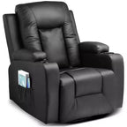 Sillón reclinable con palanca lateral COMHOMA, sofá balancín de cuero de PU con masaje térmico, negro