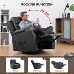 Sillón reclinable con palanca lateral COMHOMA, sofá balancín de cuero de PU con masaje térmico, negro