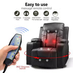 Sillón reclinable con palanca lateral COMHOMA, sofá balancín de cuero de PU con masaje térmico, negro