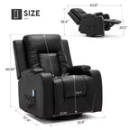 Sillón reclinable con palanca lateral COMHOMA, sofá balancín de cuero de PU con masaje térmico, negro