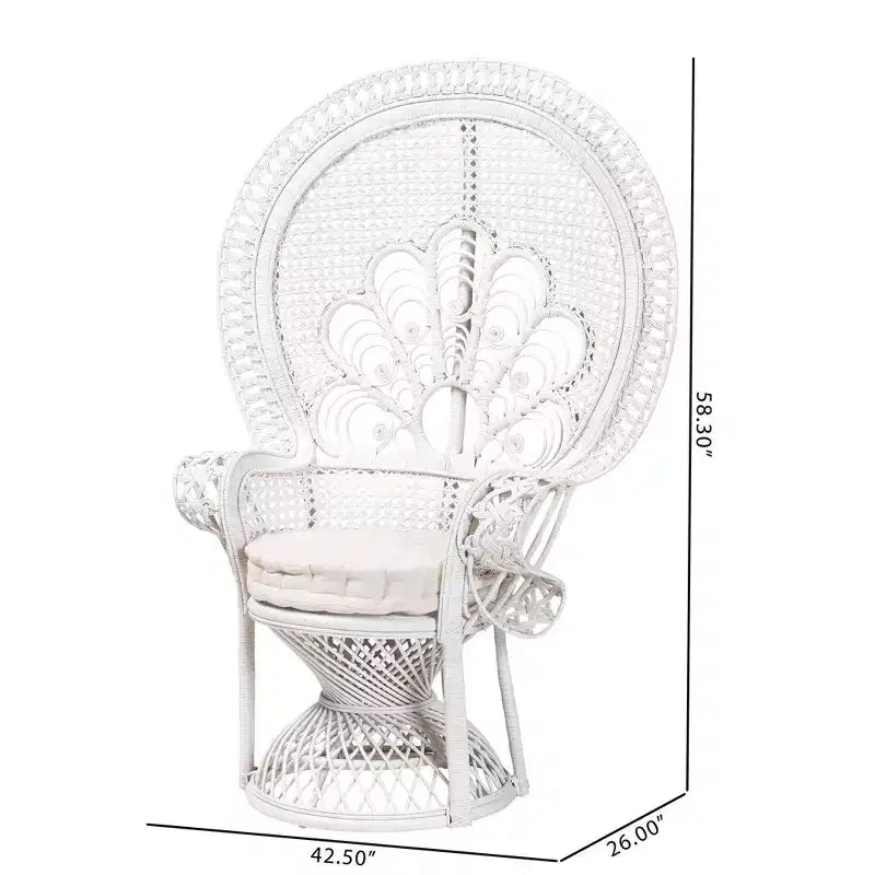 Bali & Pari Ediva Sillón decorativo de ratán natural tipo pavo real, blanco: Tapizado de poliéster, no requiere montaje