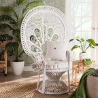 Bali & Pari Ediva Sillón decorativo de ratán natural tipo pavo real, blanco: Tapizado de poliéster, no requiere montaje