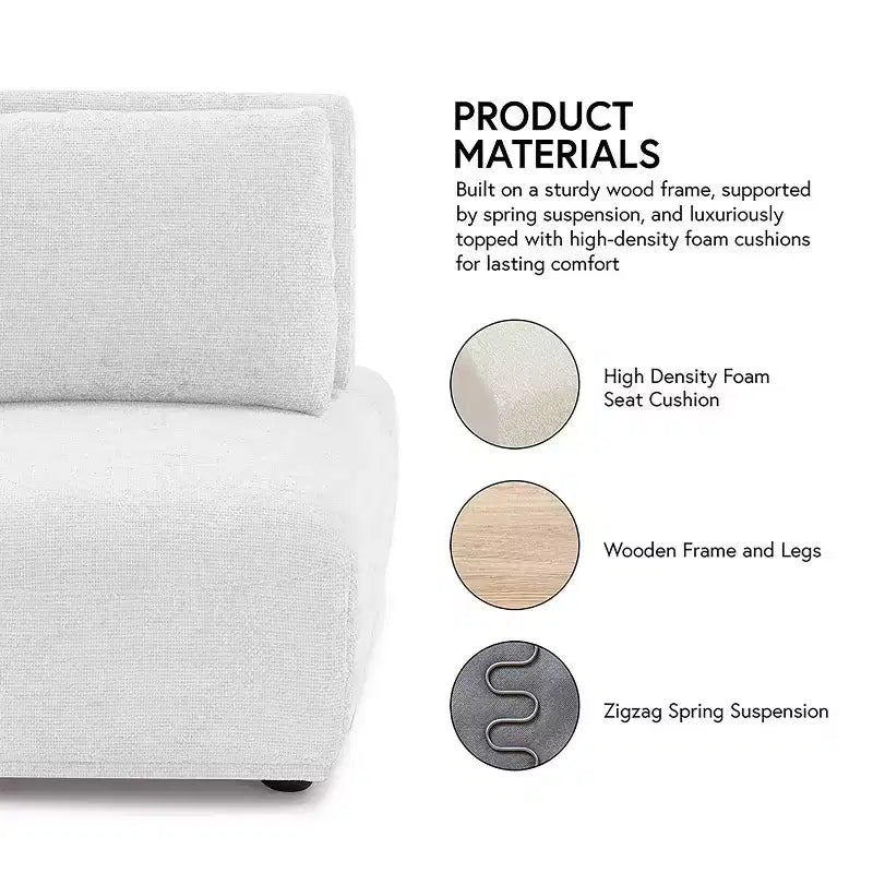 HOMES: Inside + Out Povoa, Silla modular moderna sin brazos, chenilla con respaldo extensible, blanca