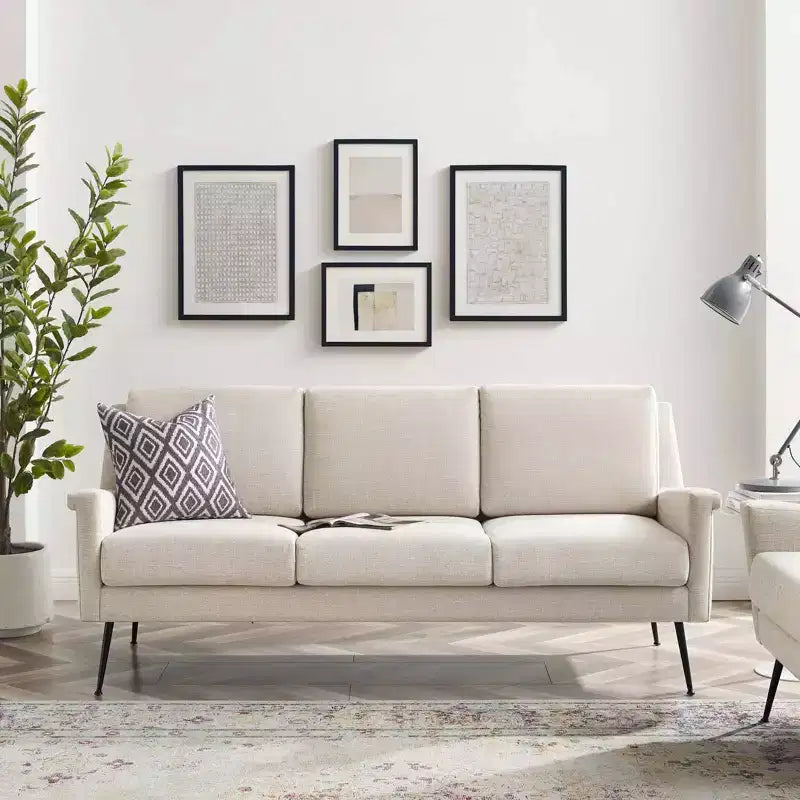 Sofá de tela Chesapeake negro/beige - Modway: Tapicería de poliéster, Estructura de metal, Estilo moderno, 3 plazas
