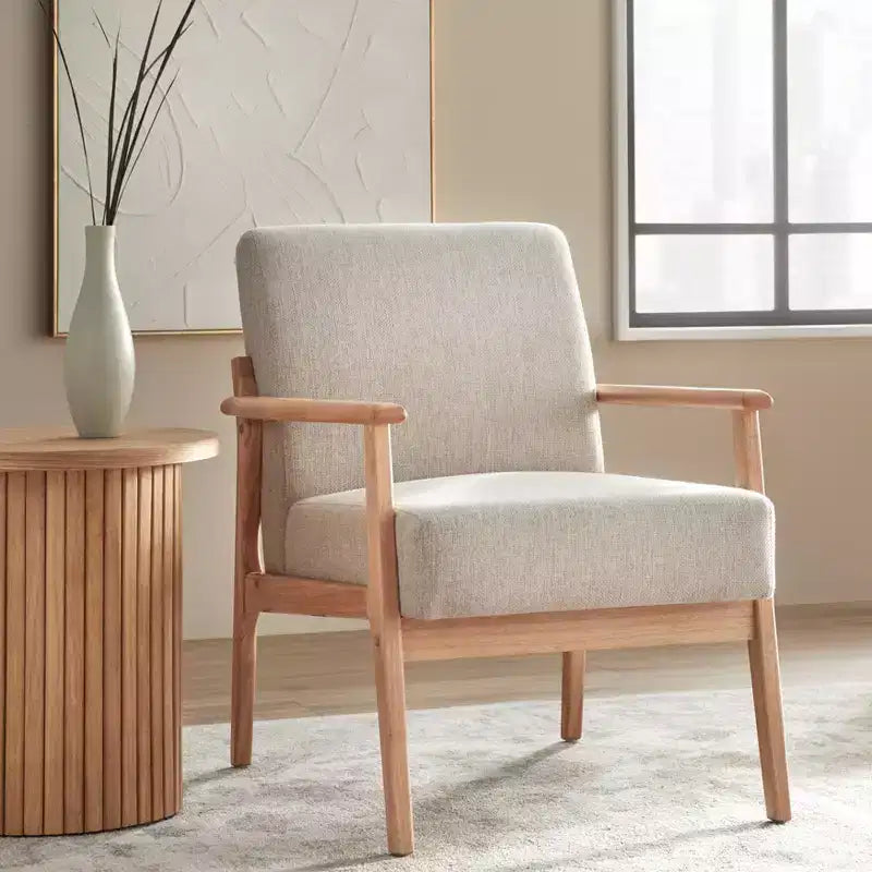 Lifestorey Beaumont - Sillón decorativo con estructura de madera maciza tapizado, natural/beige