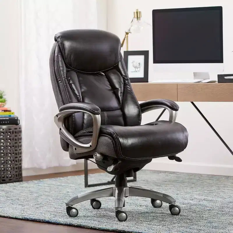 Silla de oficina ejecutiva Serta Works con tecnología Smart Layers gris Opportunity: piel unida ergonómica, altura ajustable, capacidad de 124,7 kg