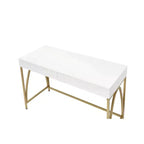 Mesa de tocador Lightmane de 50" en blanco brillante y acabado dorado - Muebles Acme
