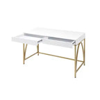 Mesa de tocador Lightmane de 50" en blanco brillante y acabado dorado - Muebles Acme