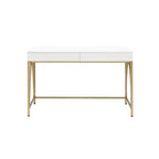 Mesa de tocador Lightmane de 50" en blanco brillante y acabado dorado - Muebles Acme