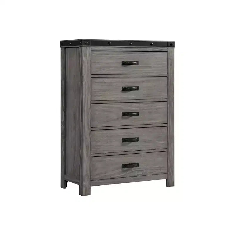 Juego de dormitorio de 6 piezas King Montauk Panel Gris - Picket House Furnishings: Incluye cómoda, sinfonier y mesita de noche