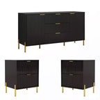 Festivo 3pc Modern Elegance 2 Drawer Nightstands and 3 Drawer Dresser Set Black
