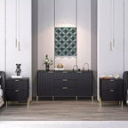 Festivo Set de 3 Piezas Modern Elegance de 2 Mesitas de Noche con Cajones y Cómoda de 3 Cajones Negro