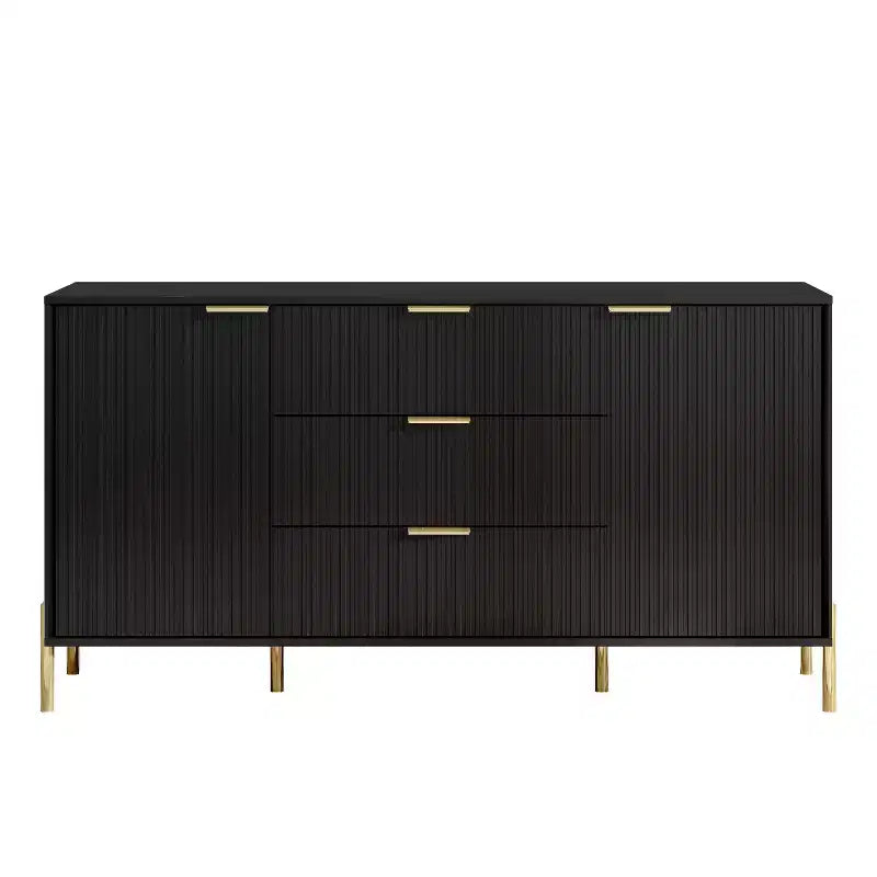 Festivo Set de 3 Piezas Modern Elegance de 2 Mesitas de Noche con Cajones y Cómoda de 3 Cajones Negro