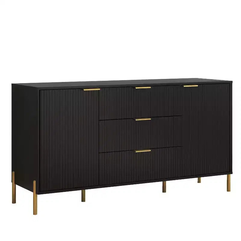Festivo Set de 3 Piezas Modern Elegance de 2 Mesitas de Noche con Cajones y Cómoda de 3 Cajones Negro