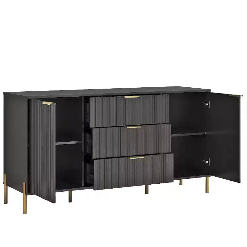 Festivo Set de 3 Piezas Modern Elegance de 2 Mesitas de Noche con Cajones y Cómoda de 3 Cajones Negro