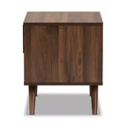 Mesita de Noche Naoki de Madera Bicolor de 1 Cajón Gris/Nogal - Baxton Studio: Almacenamiento junto a la Cama, Patas Inclinadas, Diseño Retro