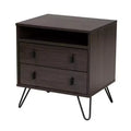 Glover Wood and Metal 2 Drawer Nightstand Brown/Black - Baxton Studio: Modern Bedside Furniture with Open Shelf