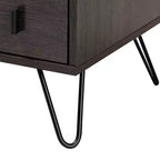 Mesita de noche de 2 cajones Glover Wood and Metal en marrón/negro - Baxton Studio: Mueble de noche moderno con estante abierto