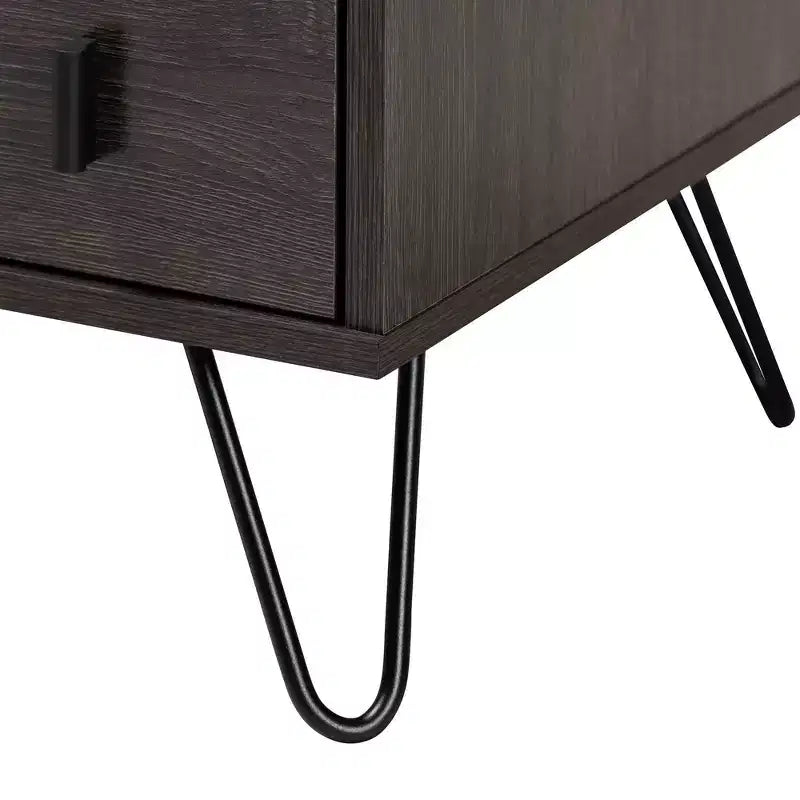 Mesita de noche de 2 cajones Glover Wood and Metal en marrón/negro - Baxton Studio: Mueble de noche moderno con estante abierto