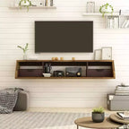Fannister Mueble de TV Flotante para televisores de hasta 70 pulgadas Hickory Claro - miBasics: Centro de Entretenimiento Moderno, Montado en la Pared