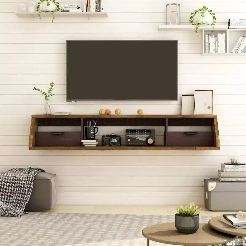 Fannister Mueble de TV Flotante para televisores de hasta 70 pulgadas Hickory Claro - miBasics: Centro de Entretenimiento Moderno, Montado en la Pared