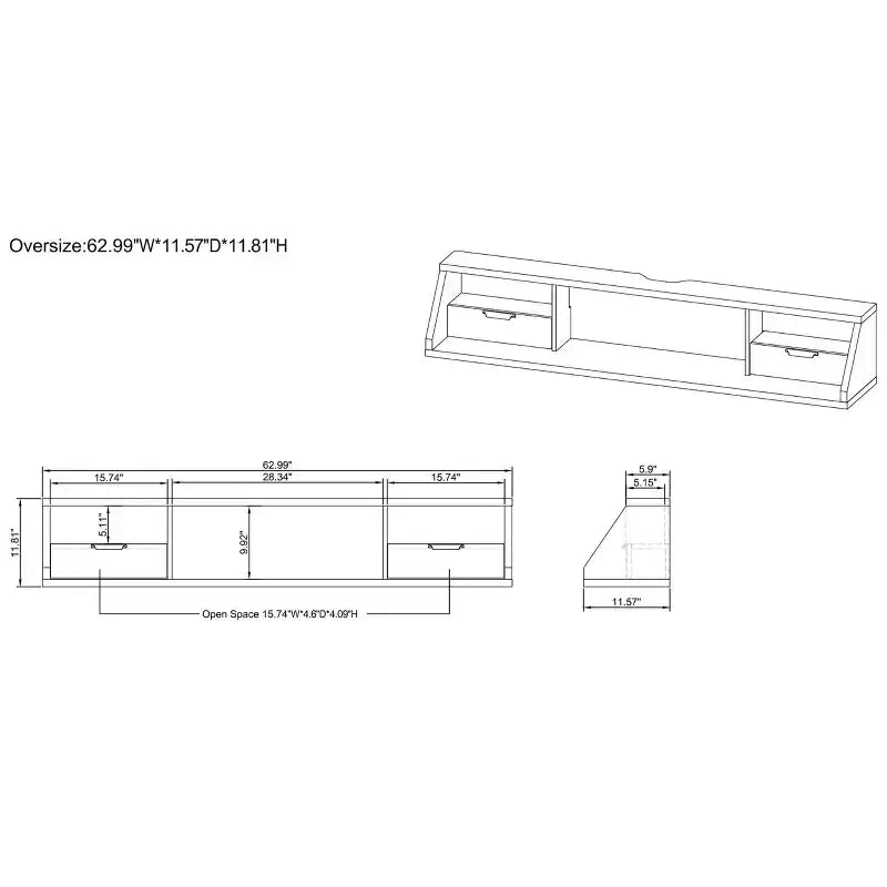 Fannister Mueble de TV Flotante para televisores de hasta 70 pulgadas Hickory Claro - miBasics: Centro de Entretenimiento Moderno, Montado en la Pared