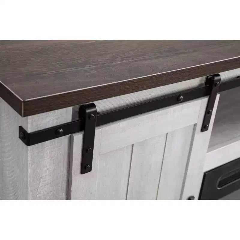 Mueble para TV con chimenea eléctrica para televisores de hasta 60" con acabado "saw cut": Esenciales para el hogar, consola con puertas de granero, gestión de cables