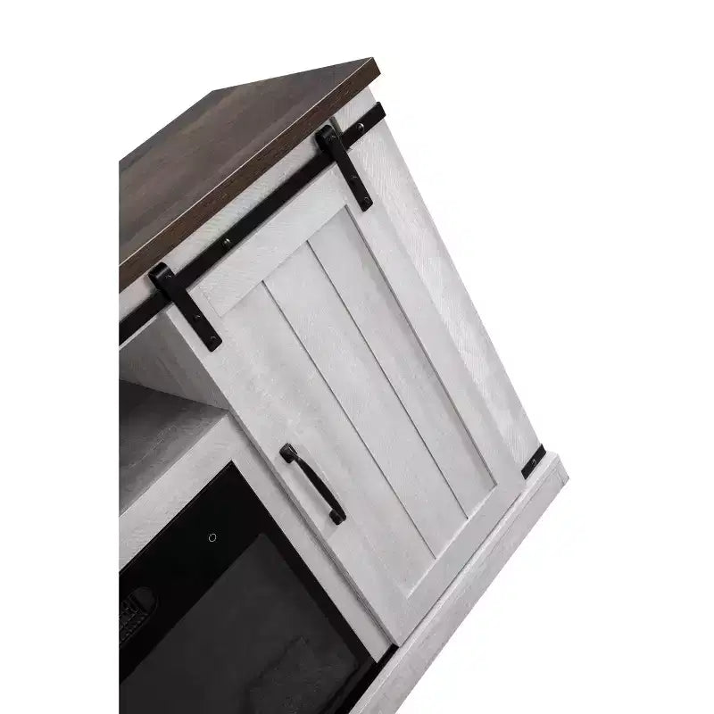 Mueble para TV con chimenea eléctrica para televisores de hasta 60" con acabado "saw cut": Esenciales para el hogar, consola con puertas de granero, gestión de cables