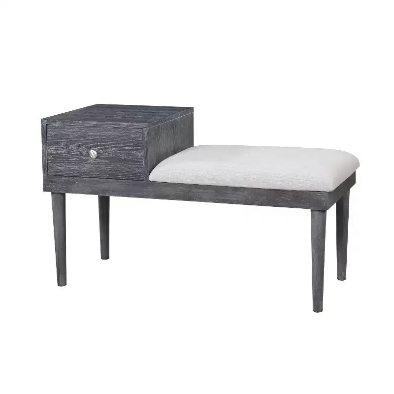 HOGARES: por dentro y por fuera Banco de almacenamiento moderno de mediados de siglo Luce, gris envejecido: Asiento tapizado y acolchado, patas de madera