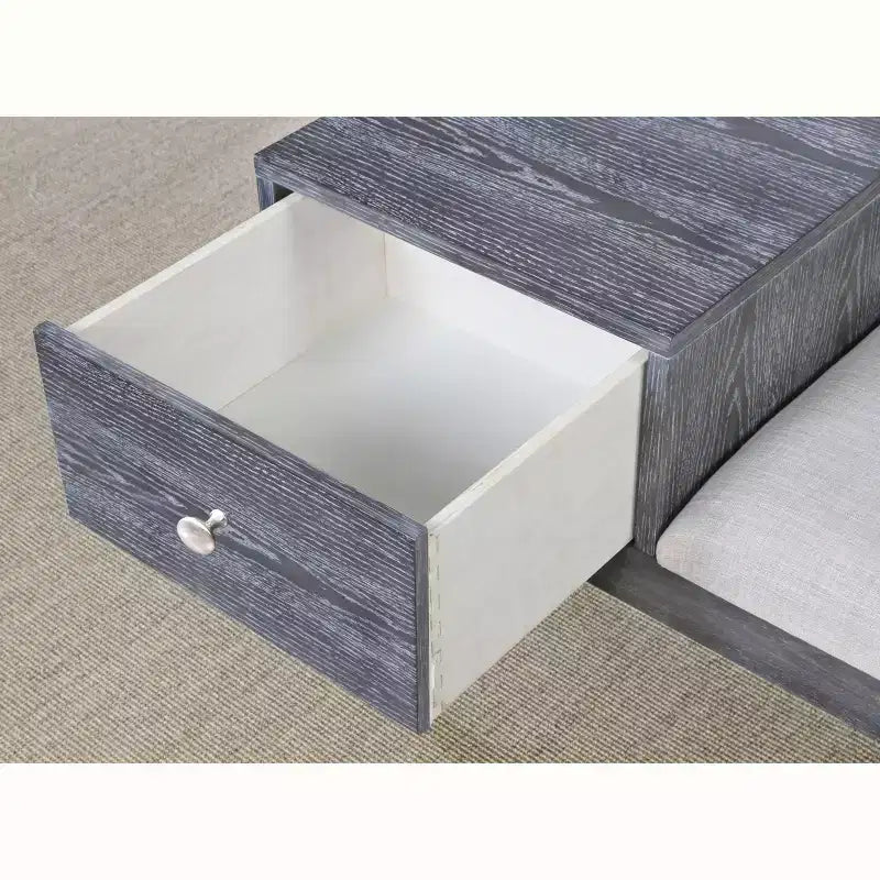 HOGARES: por dentro y por fuera Banco de almacenamiento moderno de mediados de siglo Luce, gris envejecido: Asiento tapizado y acolchado, patas de madera