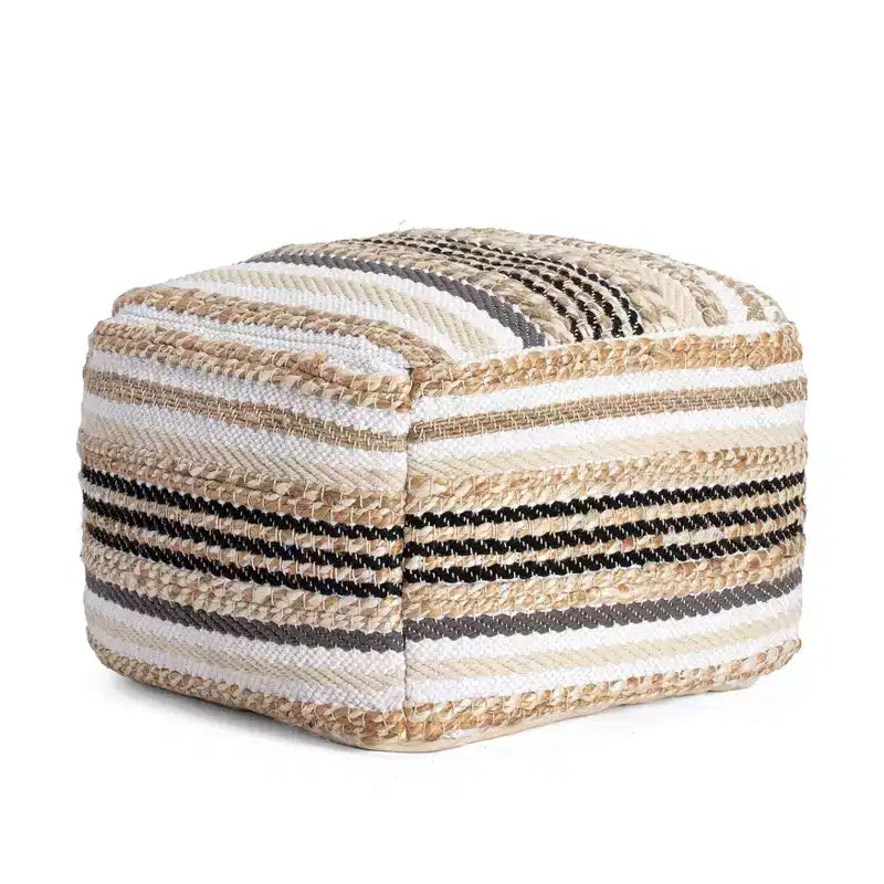 Puf Arsenal Beige/Gris - Anji Mountain: Otomana Cuadrada Hecha a Mano, Funda Extraíble, Poliéster y Yute, Estilo Contemporáneo