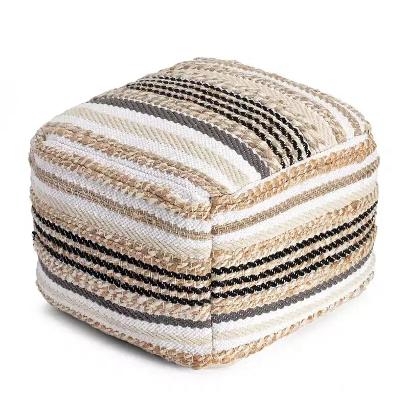 Puf Arsenal Beige/Gris - Anji Mountain: Otomana Cuadrada Hecha a Mano, Funda Extraíble, Poliéster y Yute, Estilo Contemporáneo