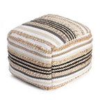 Puf Arsenal Beige/Gris - Anji Mountain: Otomana Cuadrada Hecha a Mano, Funda Extraíble, Poliéster y Yute, Estilo Contemporáneo