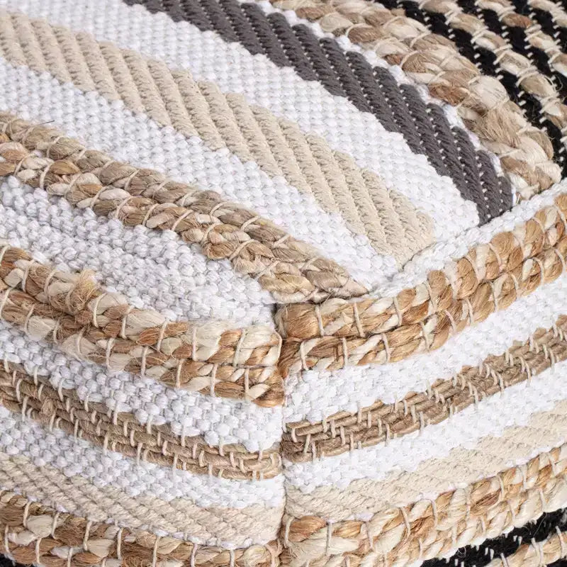 Puf Arsenal Beige/Gris - Anji Mountain: Otomana Cuadrada Hecha a Mano, Funda Extraíble, Poliéster y Yute, Estilo Contemporáneo