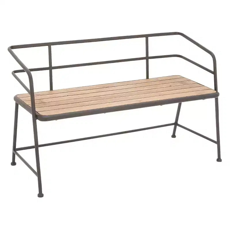 Banco de Listones de Metal y Madera con Respaldo Negro/Marrón - Olivia & May
