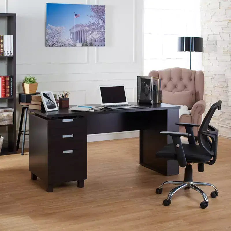 Escritorio de Oficina Abella Espresso - HOMES: Inside + Out: Muebles Modernos para el Hogar con Almacenamiento y Detalles Plateados