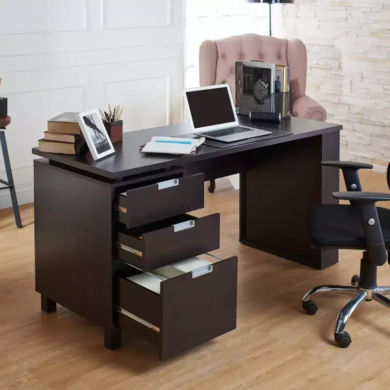 Escritorio de Oficina Abella Espresso - HOMES: Inside + Out: Muebles Modernos para el Hogar con Almacenamiento y Detalles Plateados