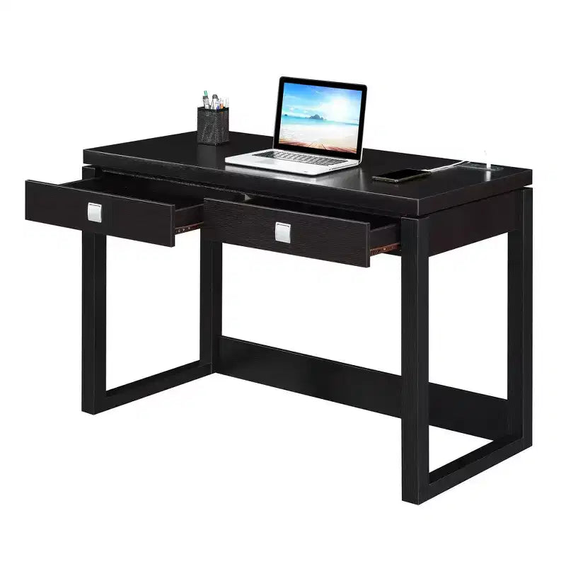 Escritorio de 2 cajones Newport con estación de carga Espresso/Negro - Breighton Home: Estación de trabajo para oficina en casa, construcción de MDF