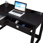 Escritorio de 2 cajones Newport con estación de carga Espresso/Negro - Breighton Home: Estación de trabajo para oficina en casa, construcción de MDF
