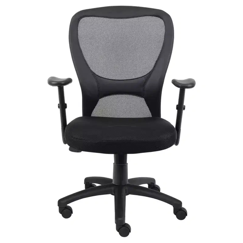 Silla de oficina de malla con brazos ajustables negra - Boss Office Products: giratoria, ergonómica, base de nylon
