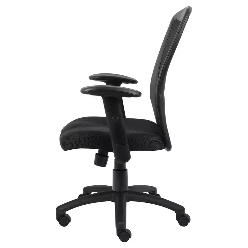 Silla de oficina de malla con brazos ajustables negra - Boss Office Products: giratoria, ergonómica, base de nylon