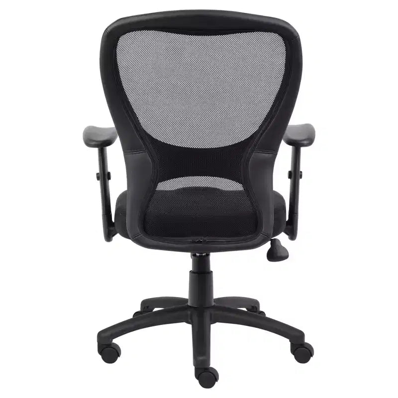Silla de oficina de malla con brazos ajustables negra - Boss Office Products: giratoria, ergonómica, base de nylon