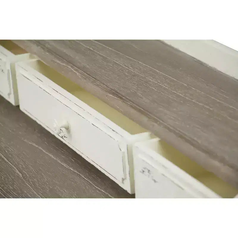 Escritorio Anjou tradicional francés con acento, blanco/marrón claro - Baxton Studio: 4 cajones, tapa de madera mindi, muebles para oficina en casa