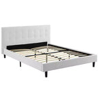 Modway Full Linnea Cama Blanca: Tela de poliéster tapizada, Patas de madera maciza, Soporte de listones, No necesita somier