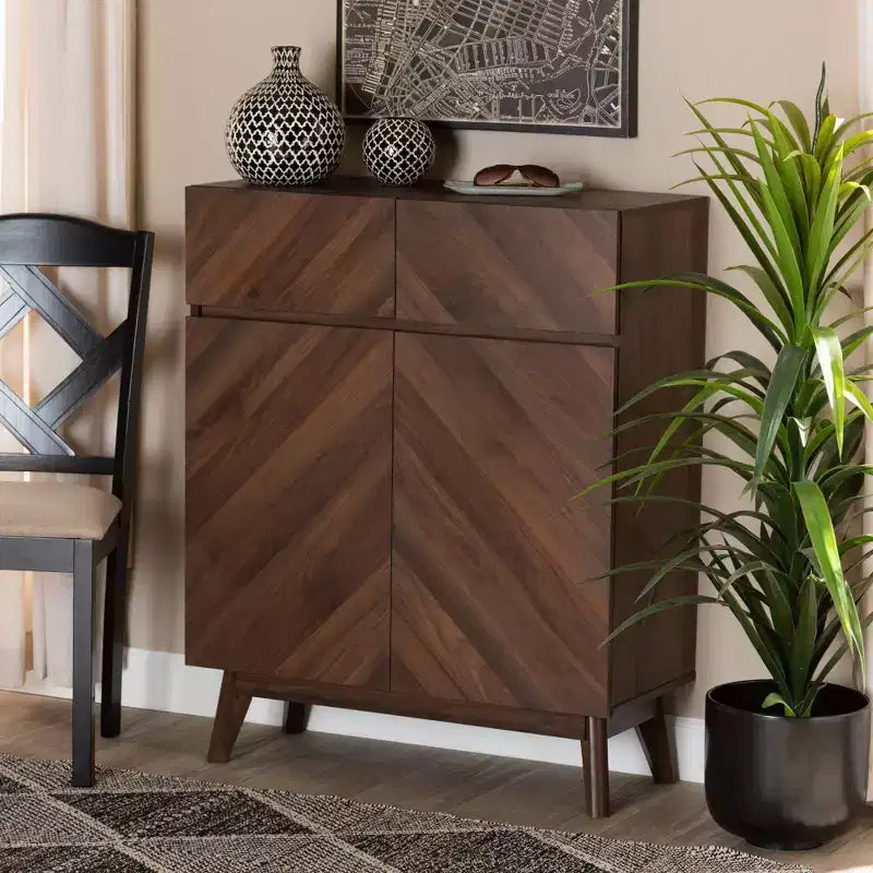 Hartman Zapatero de madera nogal marrón - Baxton Studio: Almacenamiento para recibidor, capacidad para 12 pares