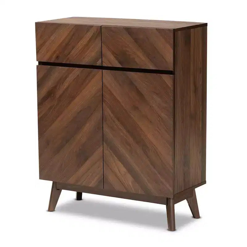 Hartman Zapatero de madera nogal marrón - Baxton Studio: Almacenamiento para recibidor, capacidad para 12 pares