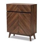 Hartman Zapatero de madera nogal marrón - Baxton Studio: Almacenamiento para recibidor, capacidad para 12 pares