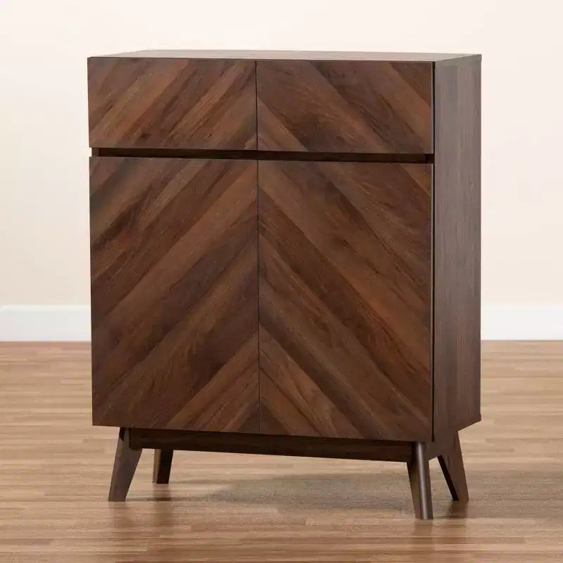 Hartman Zapatero de madera nogal marrón - Baxton Studio: Almacenamiento para recibidor, capacidad para 12 pares